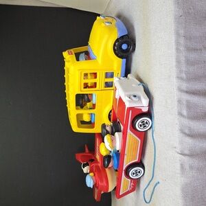 Fisher-Price Nifty Station Wagon , Little People Airplane, School Bus, 11 Figure
